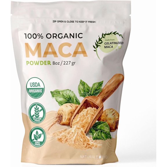 NaturaleBio Organic Maca Powder 8OZ Peruvian, Natural and Pure, Vegetarian and Vegan Friendly