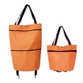thumbnail image 1 of Carrito de compras plegable 2 en 1, plegable, de dos etapas, con cremallera, bolsa de compras plegable con ruedas, plegable, color naranja, 1 of 5