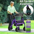 thumbnail image 4 of Heavy Duty Rollator Walker - Aluminum Rolling Walker for Seniors and Adults with Large Seat, Support Up 450 lbs (Purple), 4 of 8