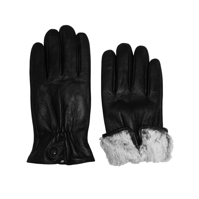 N'Ice Caps Womens 100 Genuine Black Leather Winter Driving Gloves with