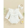 thumbnail image 3 of Musuos Baby Girls Cute Ruffle Romper 3M 6M 9M 12M Long Sleeve Crew Neck Button Up Bodysuit with Headband for Fall Infant Clothes, 3 of 10