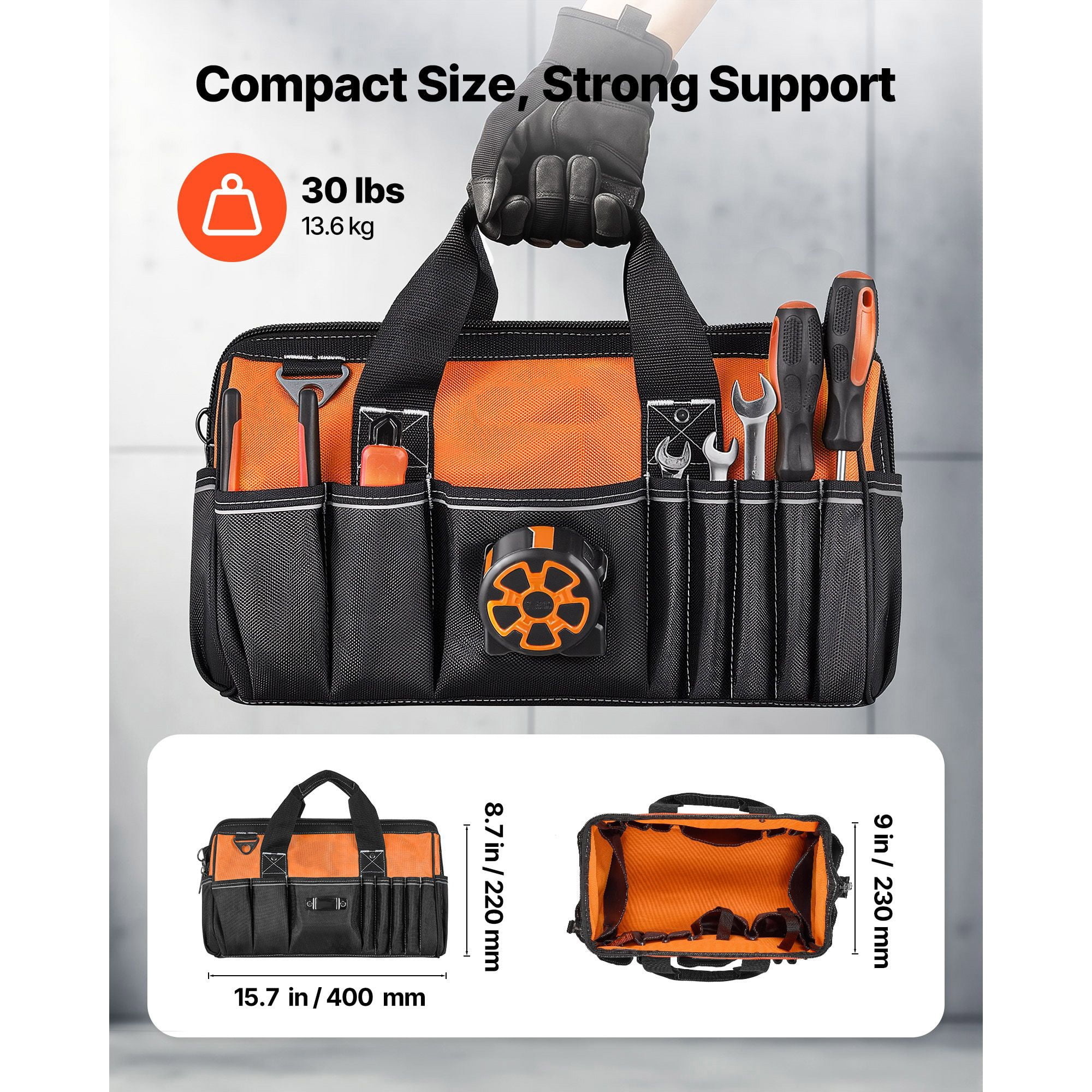 Tool Bag, 15.7 Inch, 33-Pocket Portable Tool Box Organizer Storage, Toolbox with Soft Handle, Large Zipper, Adjustable Shoulder Strap, Carrying Toolbag, for Men Women Dad Husband Fathers Day