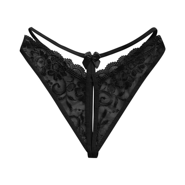 Gibobby Ropa interior de encaje sexy Bragas de tanga de archivo abierto de cintura hueca transparente de encaje sexy para mujer(Negro,Talla única)