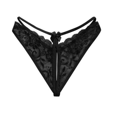 QYZEU Womens Panties Briefs Women Bikini Solid Underwear Womens Sexy Lace Transparent Hollow Low Waist Open Thong T Back Panties Bikini for Women Black One Size