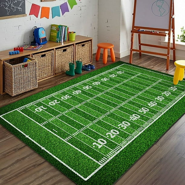 Alfombra antideslizante con diseño de campo de fútbol para interior y exterior | Alfombra suave de poliéster para sala de estar, dormitorio y mesa de centro | Decoración del hogar, regalo deportivo