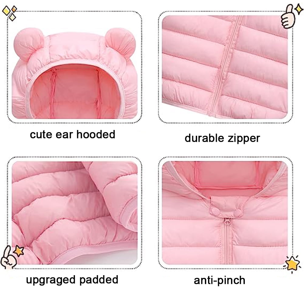 WIBACKER 1-5T Baby Boy Girl Cute Ear Hooded Puffer Jacket Pants Snowsuit Toddler Kid Winter Coat