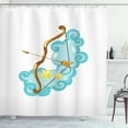 thumbnail image 1 of Zodiac Sagittarius Shower Curtain, Astrology Themed Cartoon with Bow and Arrow on Clouds, Fabric Bathroom Set with Hooks, 69W X 75L Inches Long, Pale Blue Gold Pale Yellow, by Ambesonne, 1 of 3
