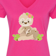 thumbnail image 4 of Inktastic Sloth Mom with Baby Sloth and Flowers Women's V-Neck T-Shirt, 4 of 5