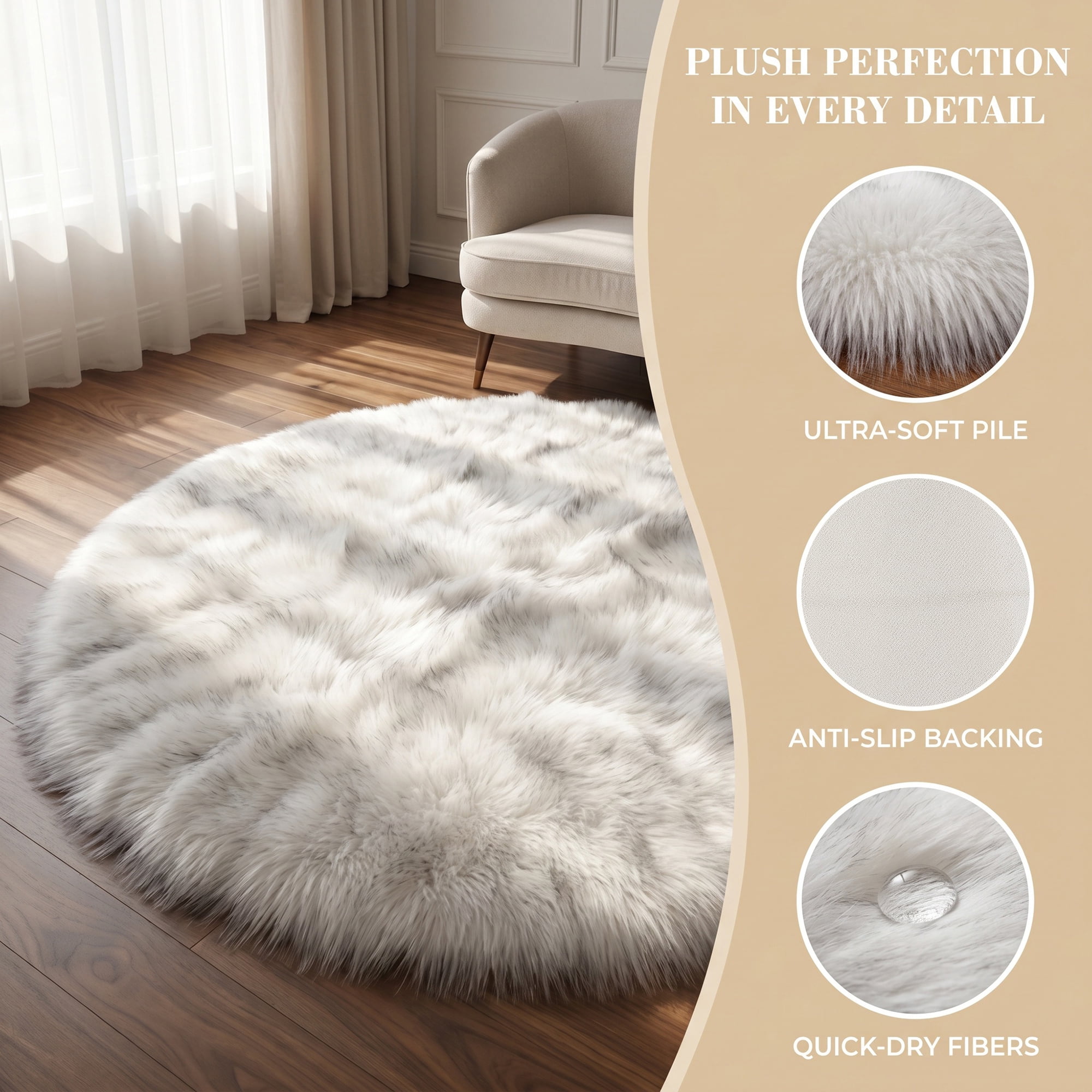 Unique Bargains Shaggy Round Area Rug Fluffy Non-Slip Fuzzy Carpet 28" x 28" White Gray