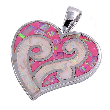 Heart Simulated Opal Pendant Sterling Silver