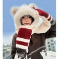 thumbnail image 5 of Hat Scarf Gloves Set for Women in Winter, Bear Ear Plush Fleece Hat Warm Scarf Gloves, 3-in-1 Warm Accessory for Skiing, 5 of 9