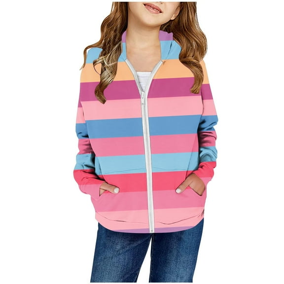 CAIVO Girls Patchwork Zip Up Hooded Jacket Casual Outerwear for Kids, Long Sleeve Drawstring Hood Pocket Sweatshirt, Lightweight Hoodie Coats for School Daily Outdoor Play Birthday Dailywear
