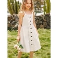 thumbnail image 4 of Oudiya Girls Spaghetti Strap Button Down Sleeveless Summer Casual Sundress A-Line Dress with Pockets White for 8-9Y, 4 of 10