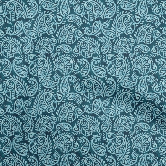 oneOone Cotton Silk Dark Teal Green Fabric Asian Batik Paisley Sewing Fabric By The Yard Printed Diy Clothing Sewing Supplies 42 Inch Wide