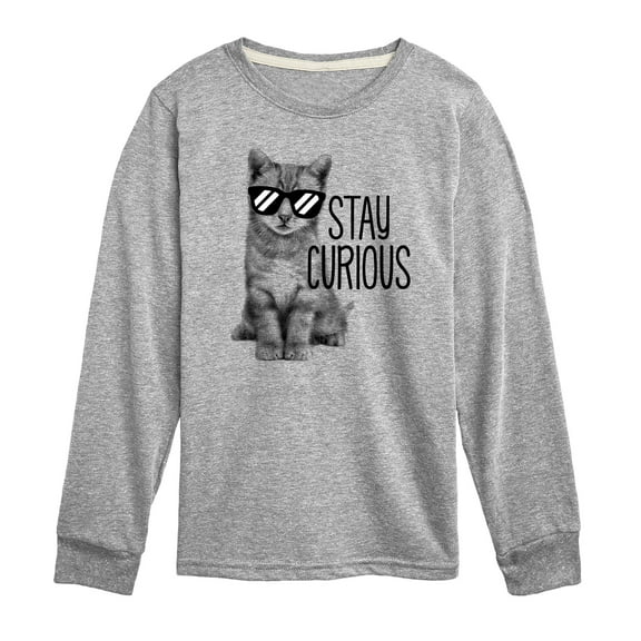 Instant Message - Stay Curious Cat Long Sleeve Graphic T-Shirt