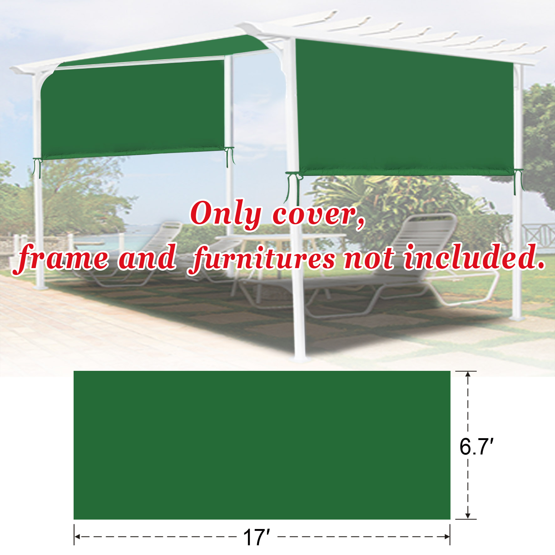SUNNY 17x 6.7 Ft Universal Replacement Canopy for Pergola Structure Outdoor (Canopy Only) (Green)