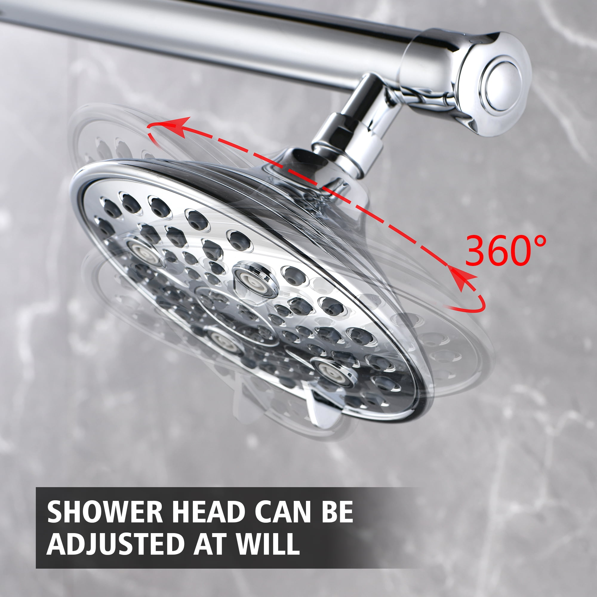 sumerain Dual Showerhead Combo with Built-In Shut-Off Valve, 6 Settings and 20 Inch Long Shower Arm for Couples, Chrome Finish