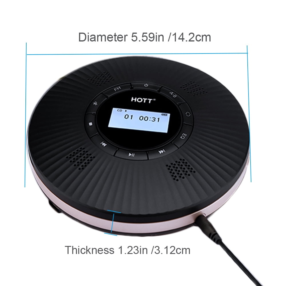 Rechargeable Wireless Portable CD Player with FM Transmission Function for Car, Built-in 4 Speaker, ASP Shockproof, Personal MP3/CD Music Disc Player