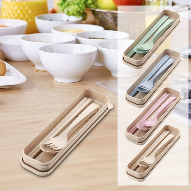Iumwxz Kitchen Gadgets Spoon Chopsticks and Fork Three-Piece Tableware Set Kitchen Utensil Set B Plastic Up to 45% Off
