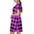 thumbnail image 2 of Balery Purple Black Buffalo Plaid Vestidos sueltos de manga corta para mujer, vestidos de verano 2025, vestidos casuales de corte A con vuelo., 2 of 6