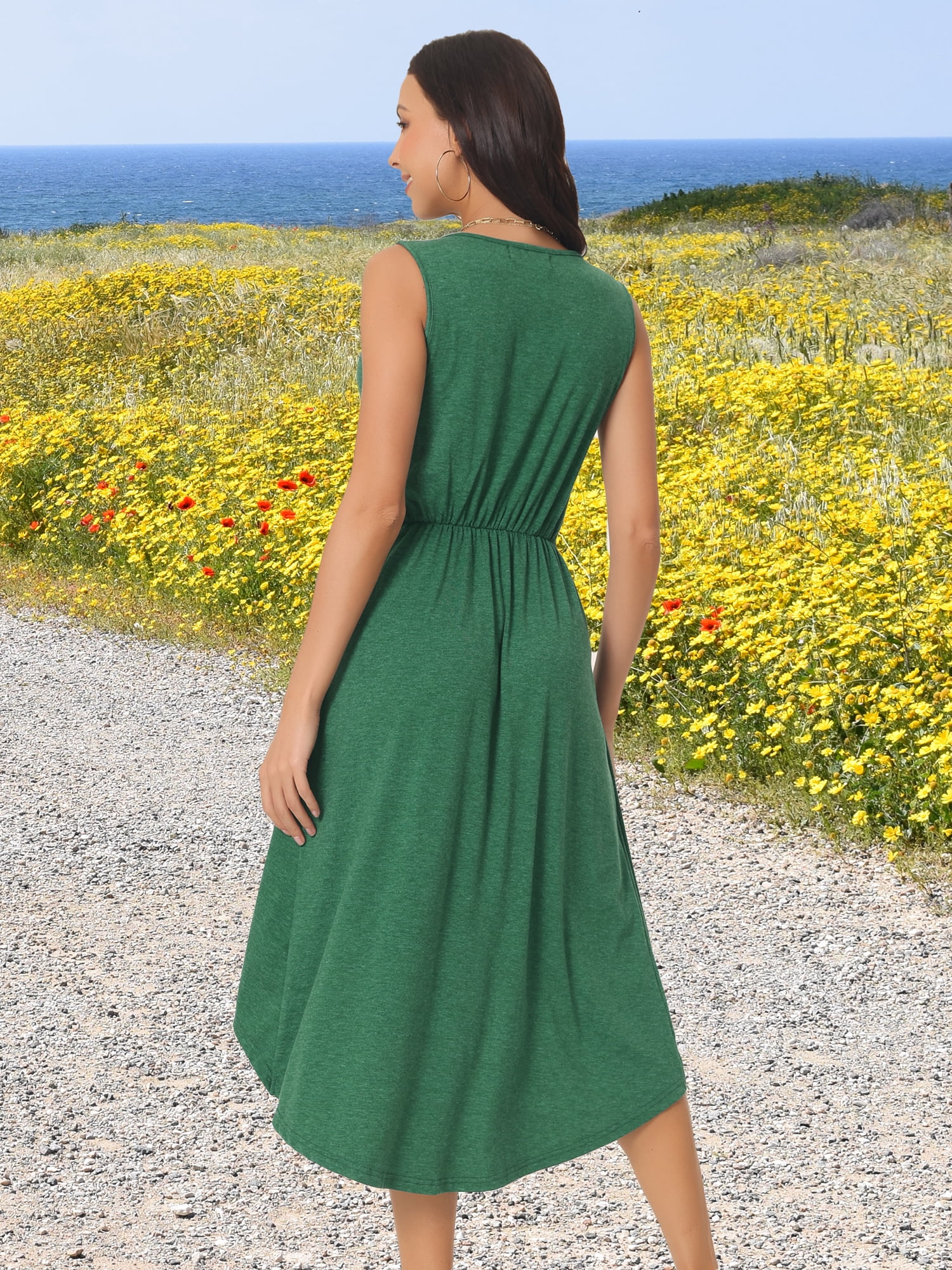 DARING DIVA Women's V Neck Sleeveless Midi Wrap Dresses L Green