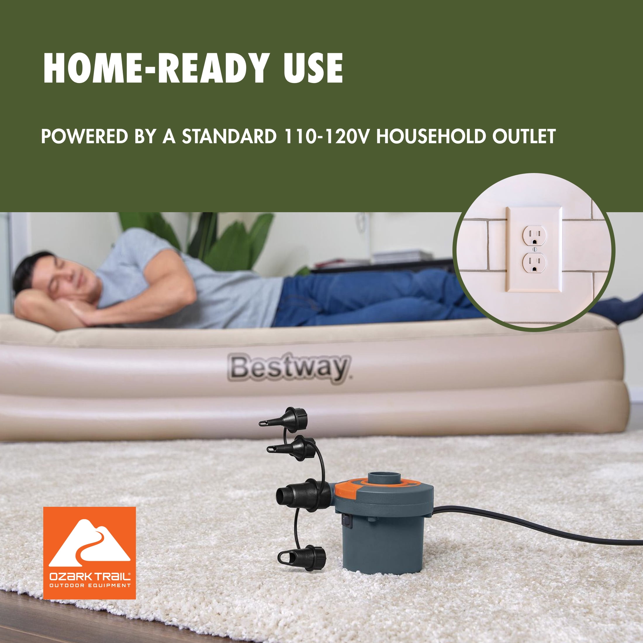 Ozark Trail Sidewinder 4" High AC Electric Air Pump, Grey and Orange