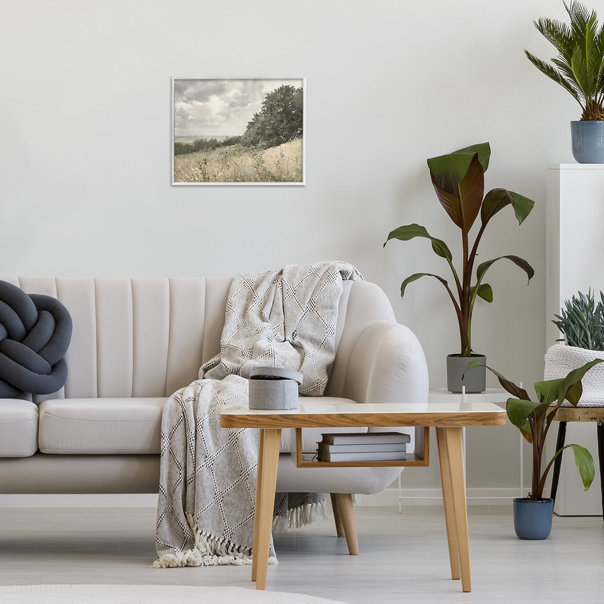 Stupell Industries Soft & Subtle Meadow Landscape White Framed Giclee Art, design by Riley B