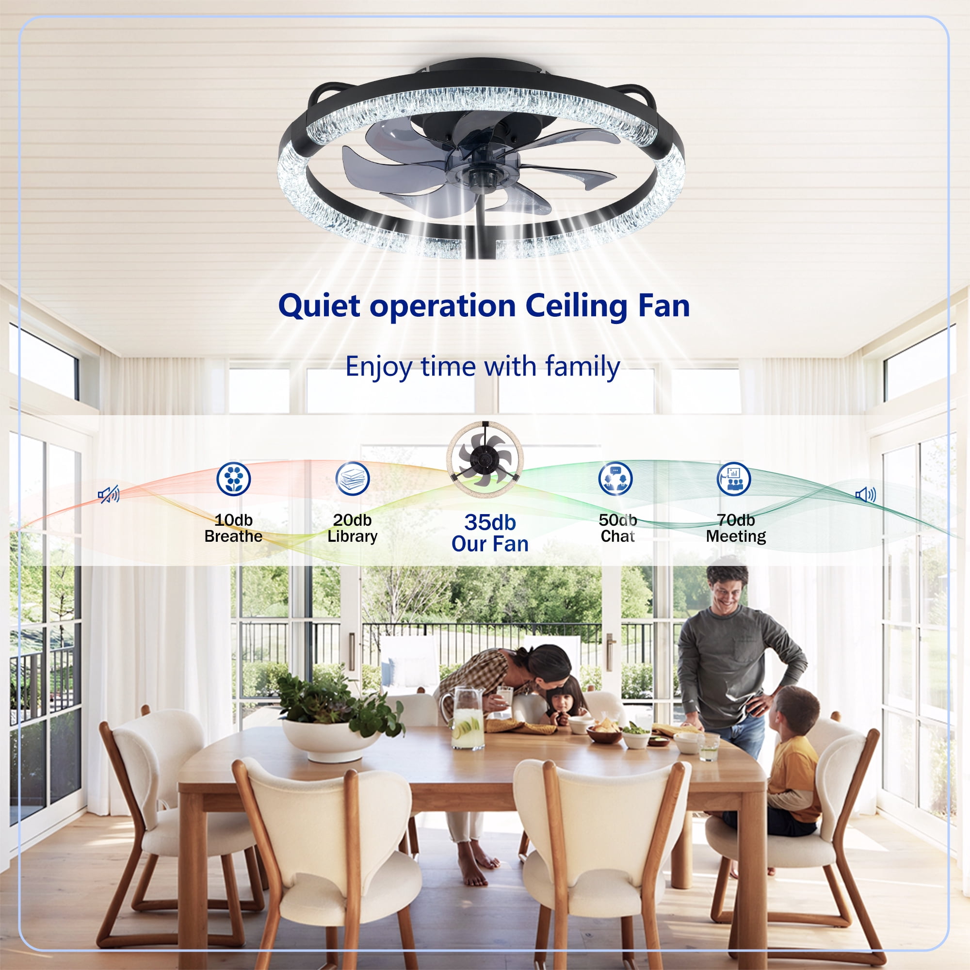 Leumius 20" Ceiling Fans with Light and Remote, 3000-6500K Dimmable Modern Flush Mount LED Fan Light, 6 Speeds, Quiet DC Motor for Living Room Bedroom Kitchen Matte Black