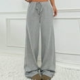 thumbnail image 4 of HAPIMO Women's Solid Color Sweatpants Drawstring Teens High Waist Wide Leg Pants Business Cotton Casual Trousers Spring Workout Fall Loose Pants for Girls Gray L, 4 of 4