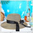 thumbnail image 3 of Beige Packable Upf 50 Wide Brim Straw Hat With Bow, 3 of 4