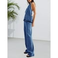 thumbnail image 5 of Women Two Piece Denim Set Button Down Backless Tank Top and Wide Leg Jeans 2 Piece Outfit Suits, 5 of 5