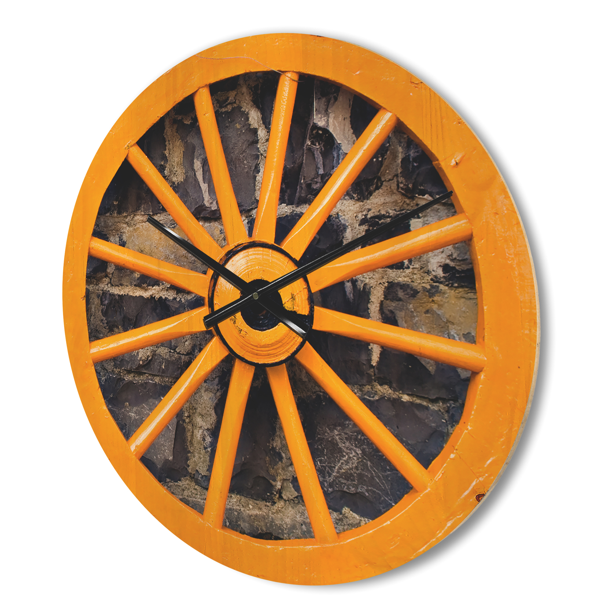 Designart 'Yellow Vintage wooden Wagon Wheel' Farmhouse Wood Wall Clock