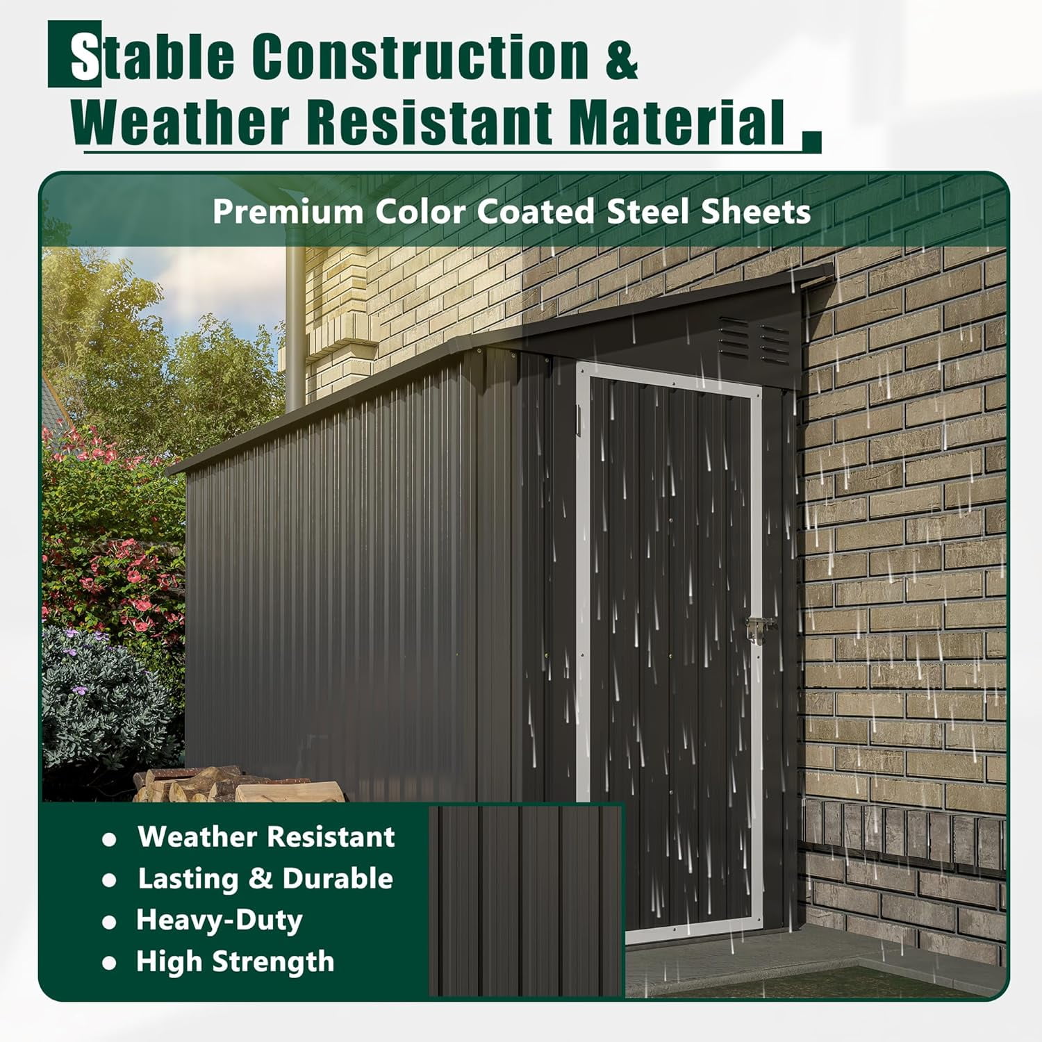 4×8 Ft Lean to Shed with Floor, Metal Outdoor Storage Shed, 4×8 Ft Lean to Shed with Floor, Metal Outdoor Storage Shed