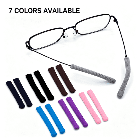 HUANOR 7 Pairs Glasses Ear Pads, Extended Soft Knitted Cotton Ear Cushions, Anti-Slip Eyeglass Temple Sleeves, Colorful Protective Covers for Sunglasses, Reading Glasses & Sports Eyewear