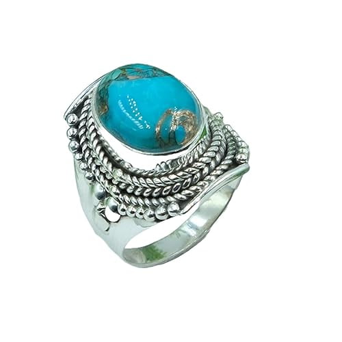 Large Blue Copper Turquoise Solid 925 Sterling Silver Handmade Statement Boho Ring Gift Jewelry