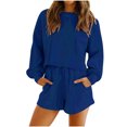 thumbnail image 2 of Puntoco Mujeres Moda Cuello Redondo Blusa Manga Larga Tops Sudadera Pantalones Cortos Casual Traje Conjuntos Puntoco Puntoco-3697, 2 of 9
