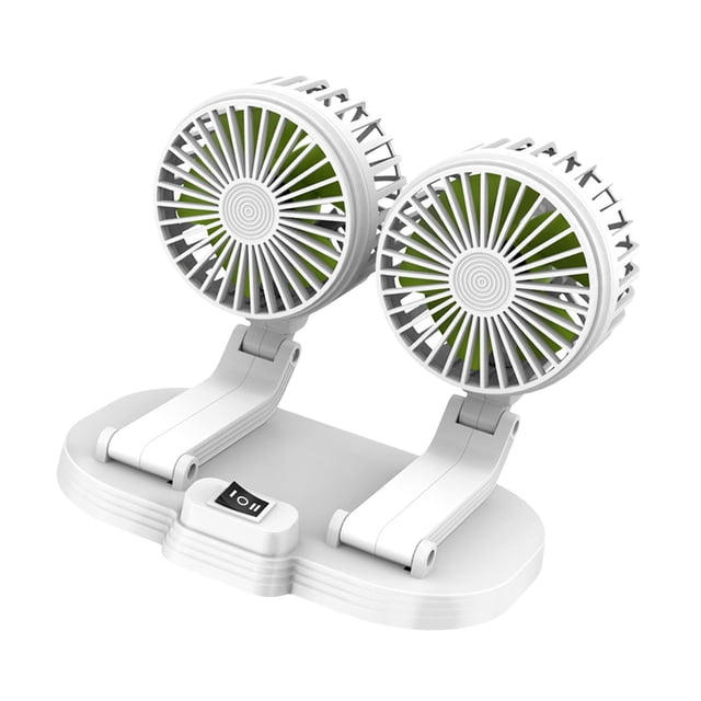 Ventilador de coche de doble cabezal con cable de 1,3 m y circulación de aire para autocaravanas, sedán y vehículos. Blanco