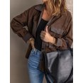 thumbnail image 1 of Women's Brown Turn Down Collar Buttoned Shirt Jacket, 1 of 17