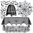 thumbnail image 1 of 5-pack Halloween Spider Decorations Set - Fireplace Scarf Round Table Cover Lace Tablecloth Spider Web Lampshade 60 Pieces Scary 3d Bats, 1 of 5