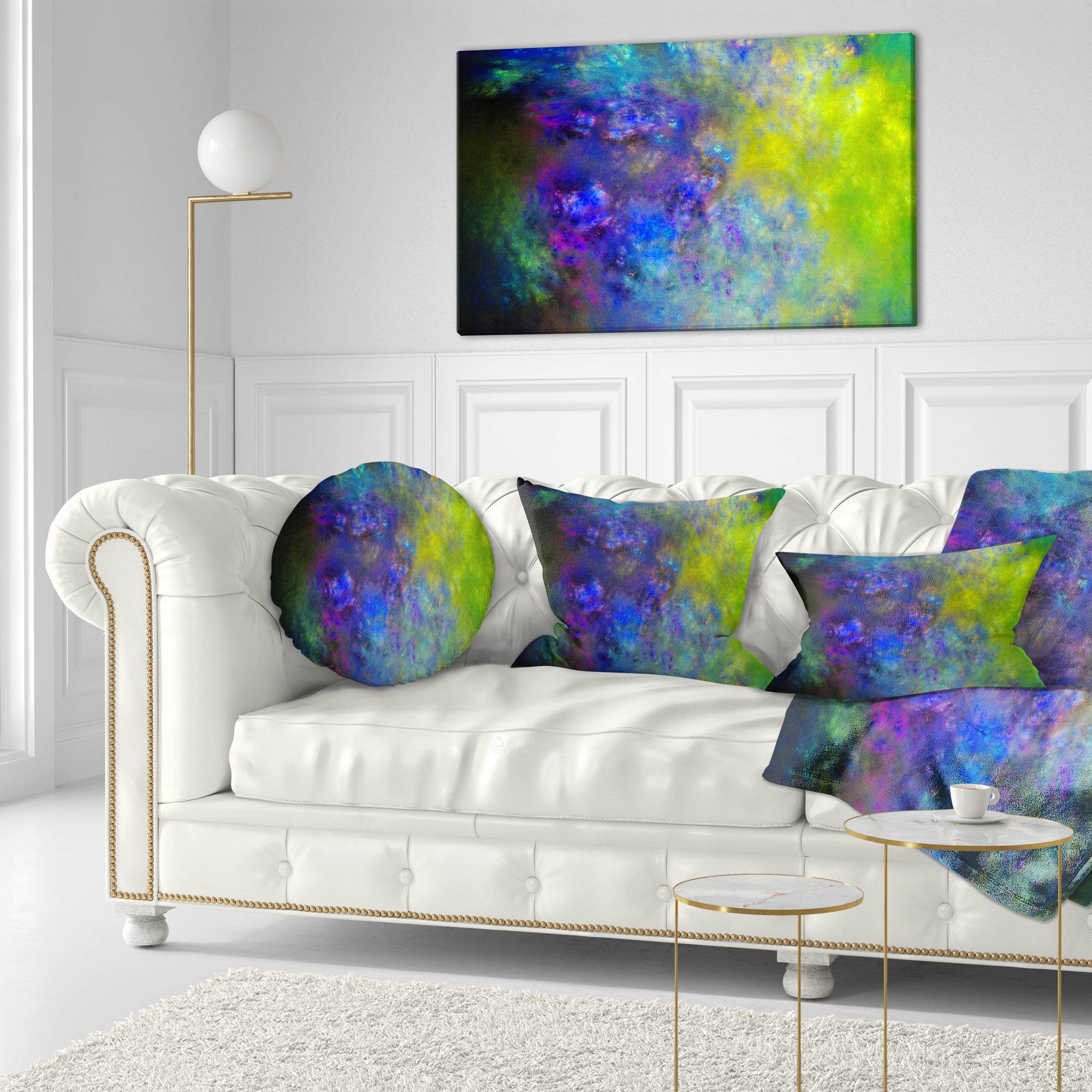 Designart Blue Green Starry Fractal Sky - Abstract Throw Pillow - 12x20