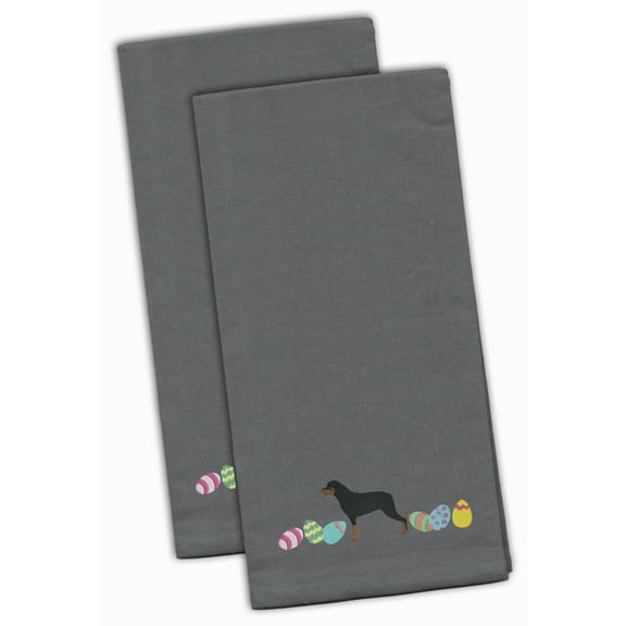Rottweiler Easter Gray Embroidered Towel Set of 2