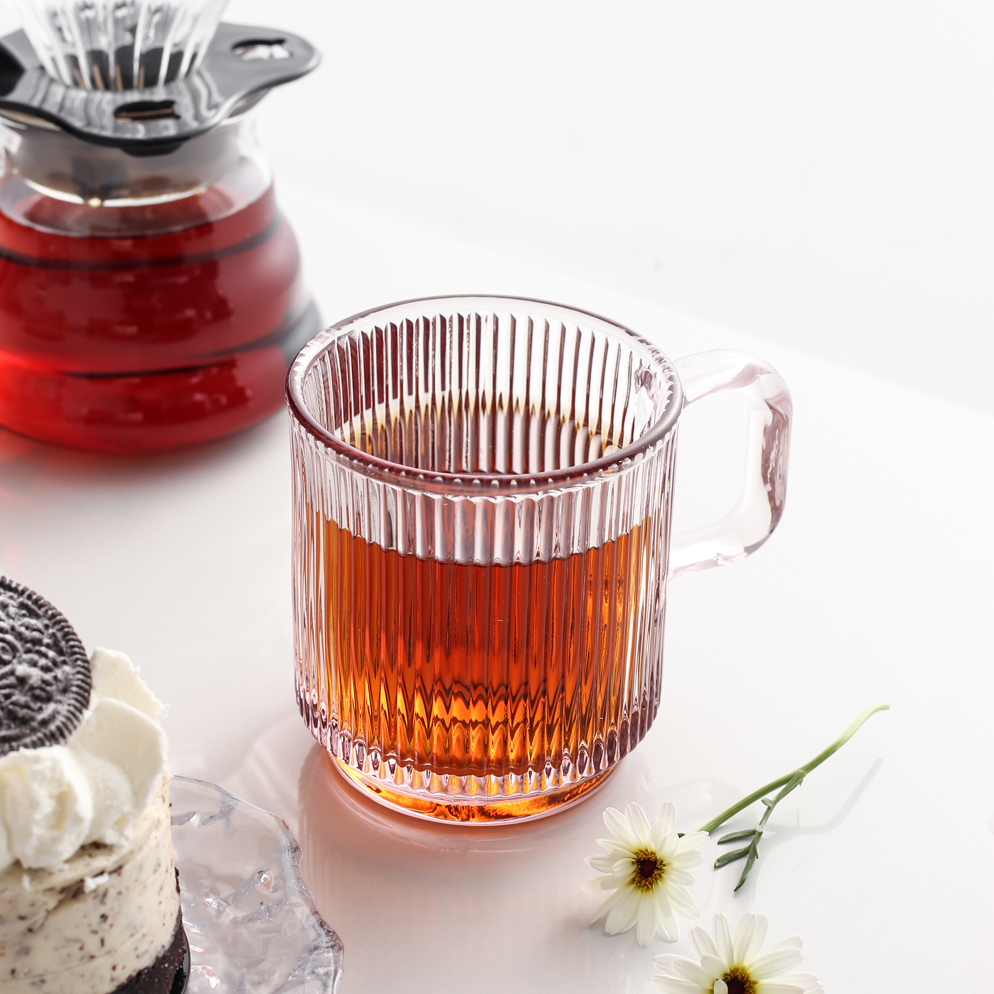 Lysenn Glass Coffee Mug With Bamboo Lid - 12 Oz Lead-Free Striped Glass Cup For Tea, Latte, & More