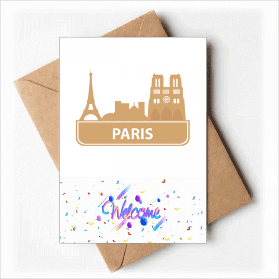 Paris French Yellow Landmark Pattern Welcome Back Greeting Cards Envelopes Blank