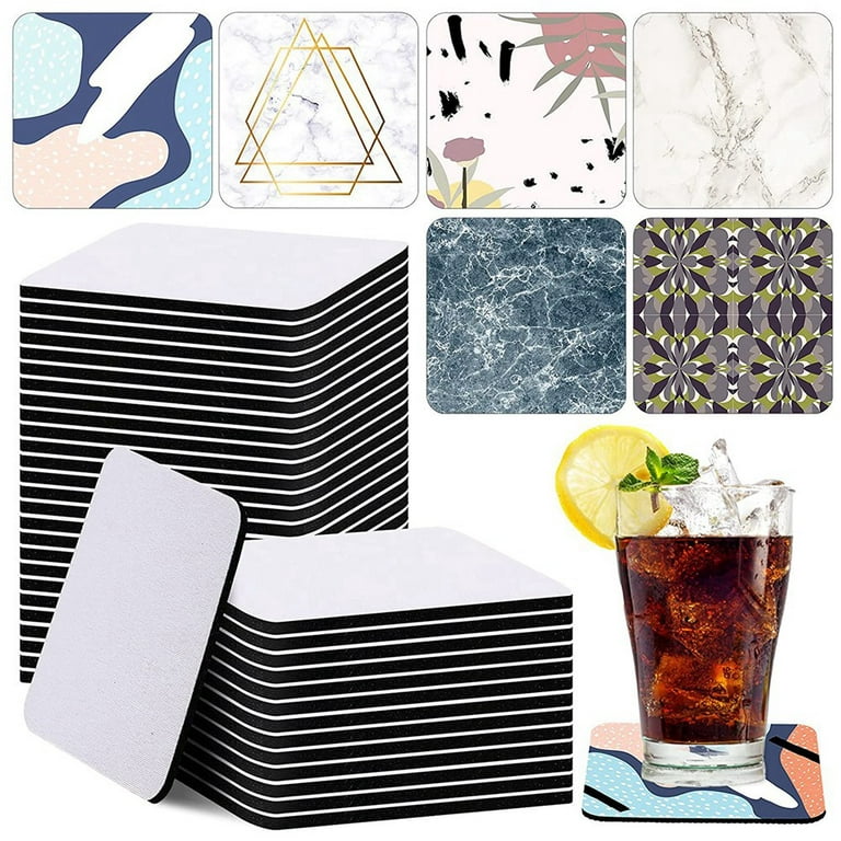 60 Pieces Square Sublimation Coaster Sublimation Blank Cup Mat Blank Rubber  Coasters Heat Transfer Cup Mat Blank Cup Mat 