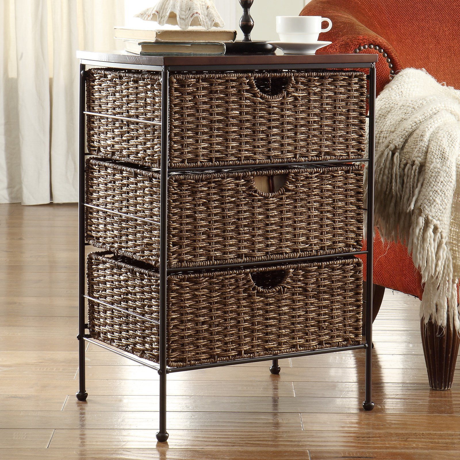 4d Concepts Farmington Wood Top Maize Weave 3 Drawer Chest