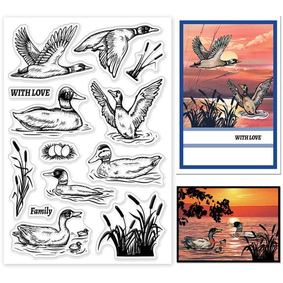1sheet Mallard and Clear Stamps for Cards Making Wild Ducks Clear Stamp Seals Transparent Stamps for Scrapbooking Photo Album Journal Home Decoration