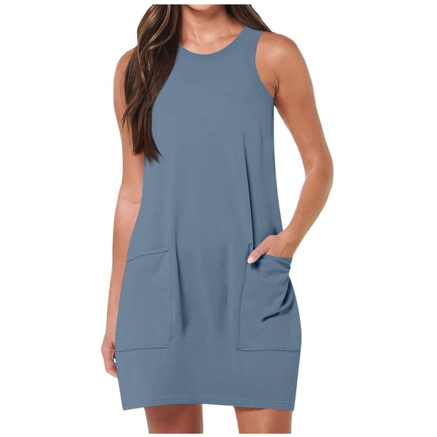 Vestido deportivo sin mangas para mujer, estilo mini, informal, para entrenamiento y tenis - 60 % poliéster, cuello en U, bolsillos, tallas S-XXL, para deporte/verano