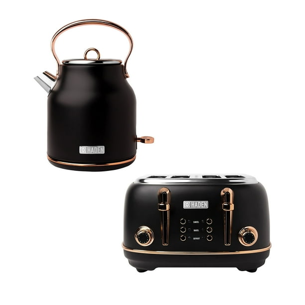 Haden Heritage Stainless Steel Electric Tea Kettle w/ Toaster, Black/Copper