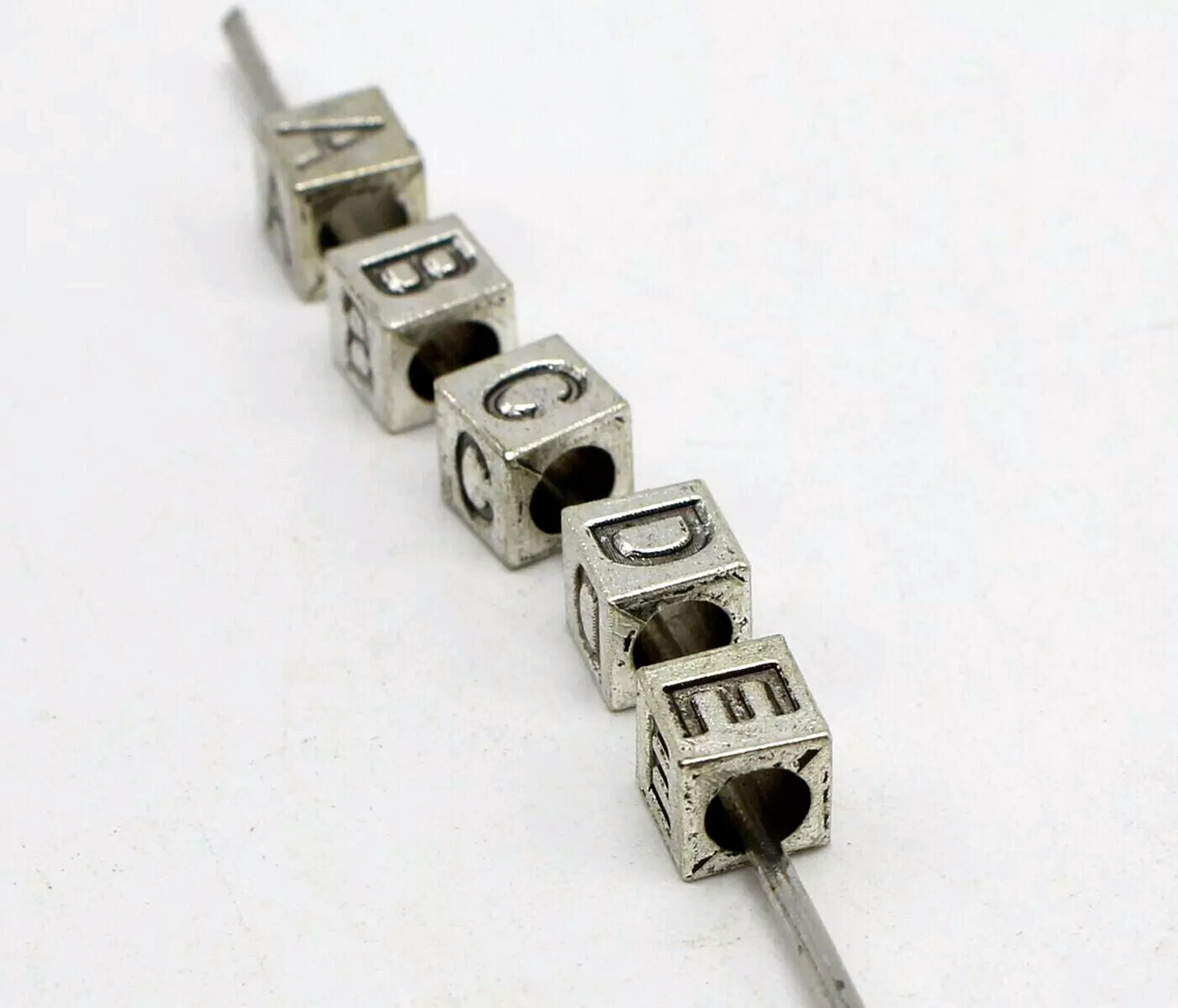 EOEMY 130 Silver Tone Alloy Alphabet Letter "A-Z" Cube Euro Beads 7X7mm Slide Charm
