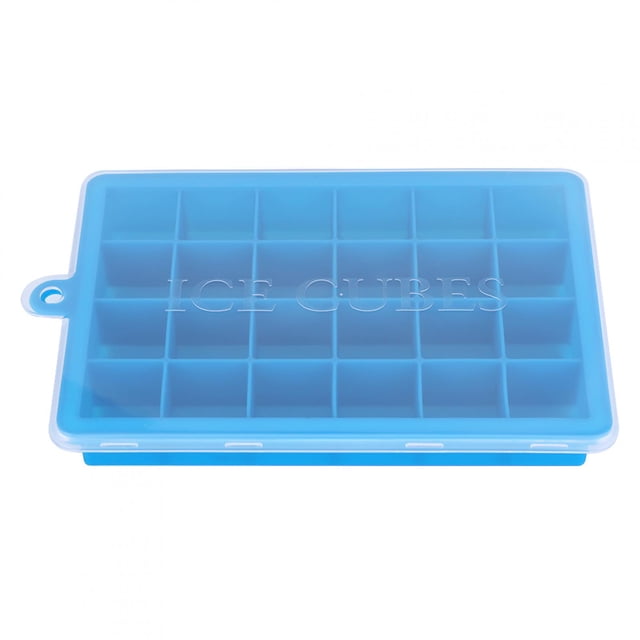Bandeja con molde para cubitos de hielo cuadrada de 24 cavidades, pudín, fabricante de bricolaje, molde de silicona, herramienta de cocina (azul claro)